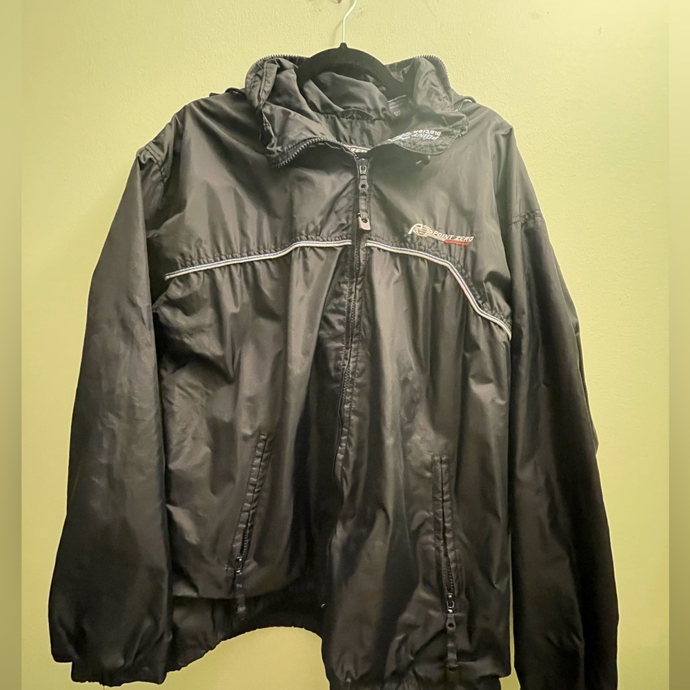 Men’s Vintage Y2K 2001 Point Zero Kaki Windbreaker Navy Hood Size M 23” ptp